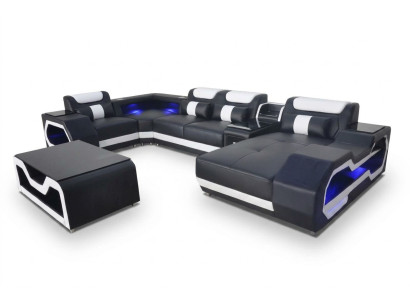 Leren bank hoekstel design moderne woonlandschap salontafel U-vorm G8046 Nieuw