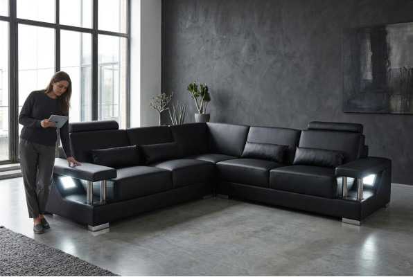 Lederen bank Bank Woonlandschap Hoekdecoratie set Design Modern Bank L-vorm