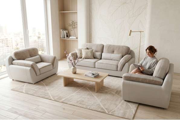 Leder Textil Bank Stoff Zit Set Garnituur Ontwerp Bankstel 3+1+1 Fauteuil