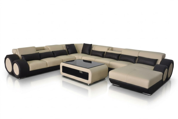 Leren bank woonlandschap set Design Modern Hoekbank U-vorm Chaise G8035