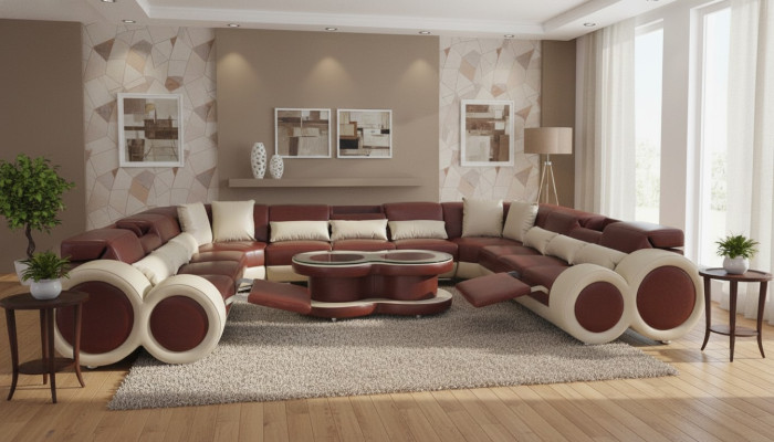 Leren bank Leeflandschap Set Ontwerp Moderne Hoekbank