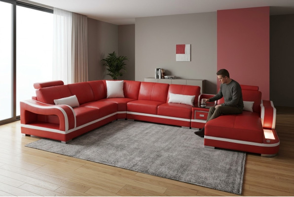 Leren bank Bank Woongroep Set Modern Design Deco Hoekbank  Leer bank Woonkamergroep Set Modern Design Deco Hoekbank