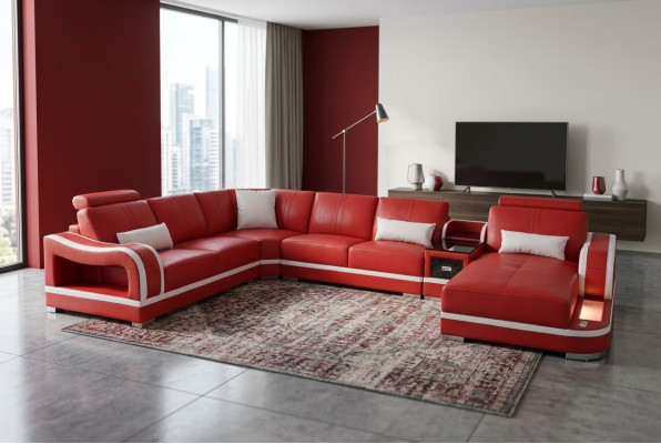 Leren bank Bank Woongroep Set Modern Design Deco Hoekbank  Leer bank Woonkamergroep Set Modern Design Deco Hoekbank