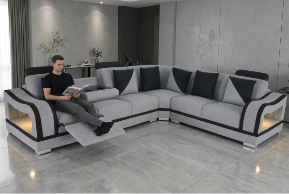 Leren bankstel woonlandschap set - Moderne L-vormige hoekbank.