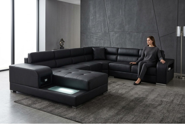 Leren bank woonlandschap set ontwerp modern hoekbank U-vorm G8029