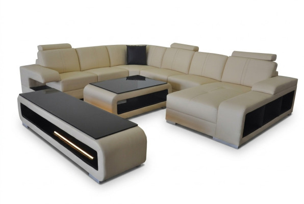 Leren bank woonlandschap set ontwerp modern hoekbank U-vorm tafel RTV G8028.