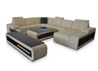 Leren bank woonlandschap set ontwerp modern hoekbank U-vorm tafel RTV G8028.