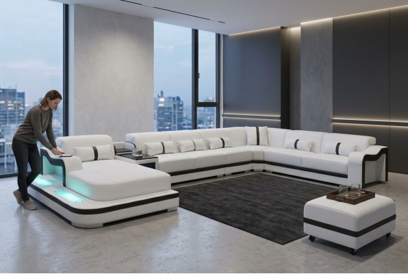 Leder Bank Bekleding Stoel Woonlandschap Ontwerp Modern Hoekbank Sofa U Vorm