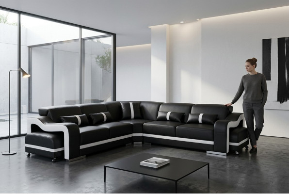 Leren bank bankstel woonlandschap set modern design hoekbank L-vorm Leerbank bankstel woonlandschap set modern ontwerp hoekbank L-vorm