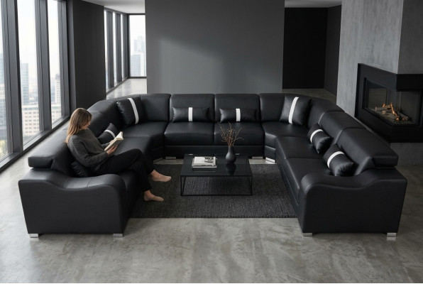 Leder Bankkussen Zit Ontwerp Modern Hoekbank Sofa U-vorm Woonlandschap