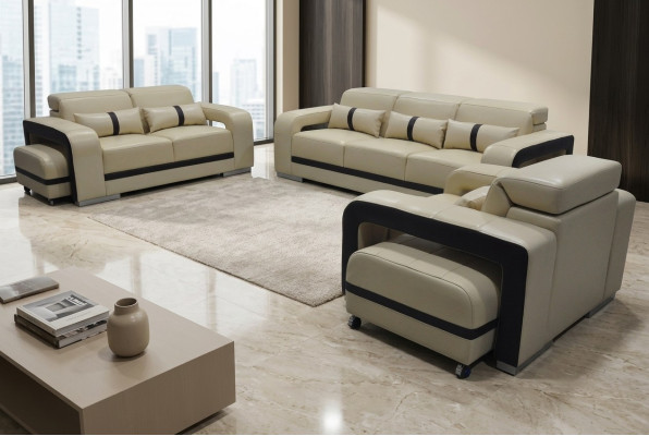 Bankstel van echt leer bank bekleding set 3+2+1 zit compleet set ontwerp nieuw