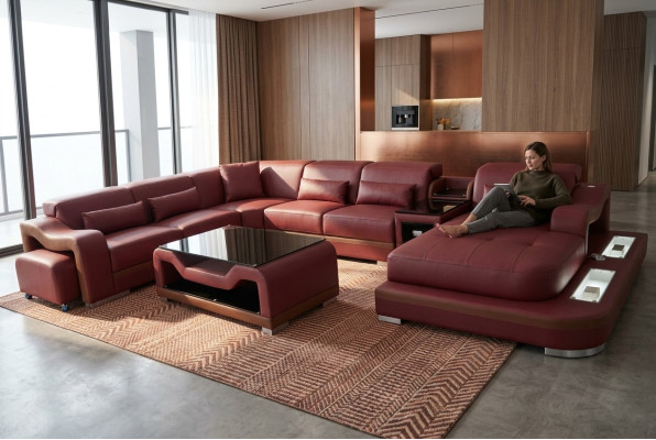 Leder woonbank set Ontwerp Modern Hoekbank Bank U-vorm G8027G Tafel