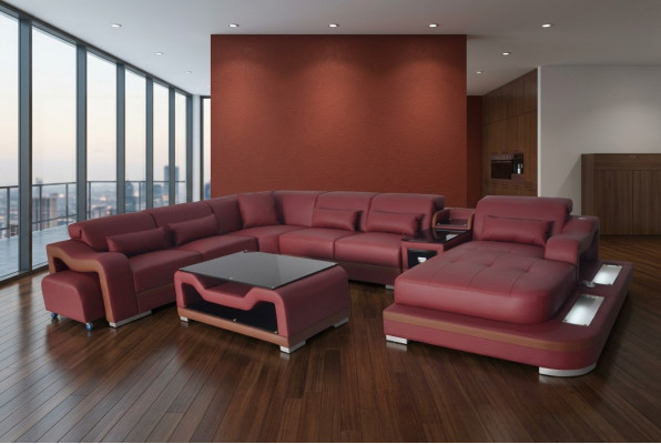 Leder woonbank set Ontwerp Modern Hoekbank Bank U-vorm G8027G Tafel