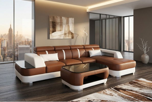 Leder bank kussen zit ontwerp modern hoekbank bank woonlandschap + tafel