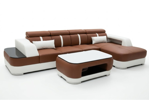 Leder bank kussen zit ontwerp modern hoekbank bank woonlandschap + tafel
