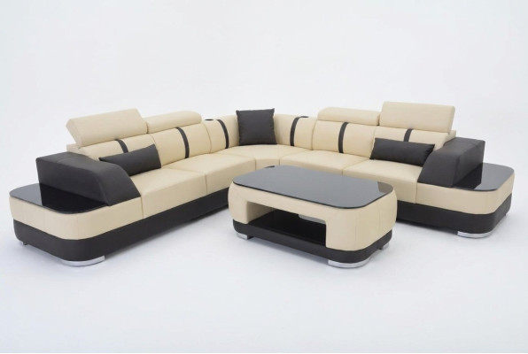 Eckbank Leder bekleding Hoekbank meubelstukken Bank L vorm + Tafel Woonlandschap.