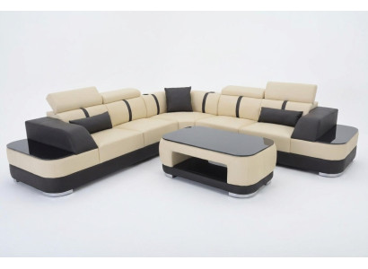 Eckbank Leder bekleding Hoekbank meubelstukken Bank L vorm + Tafel Woonlandschap.