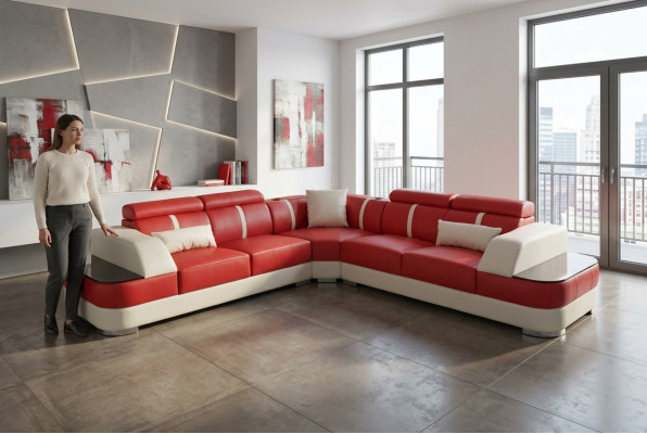 Lederen bank woonlandschap set design modern hoekbanken luxe L-vorm G8026B
