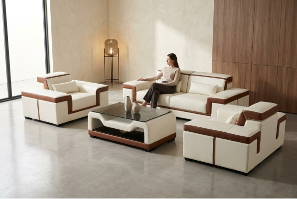 3+2+1 Bank Bank Bekleding Lederen Stof Banken Banken + Tafel Complete Set Nieuw