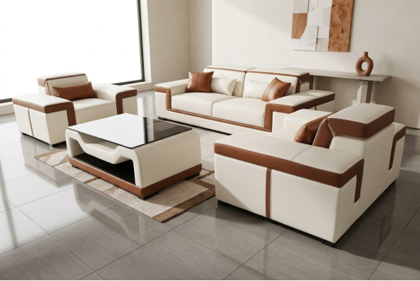 3+2+1 Bank Bank Bekleding Lederen Stof Banken Banken + Tafel Complete Set Nieuw