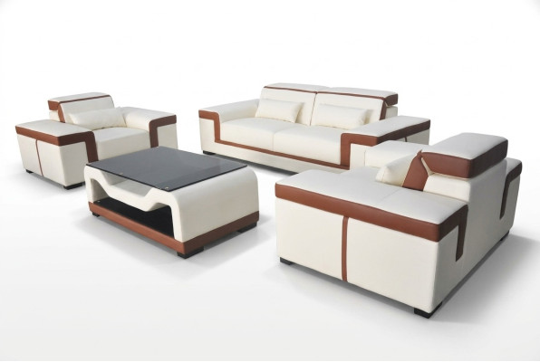 3+2+1 Bank Bank Bekleding Lederen Stof Banken Banken + Tafel Complete Set Nieuw