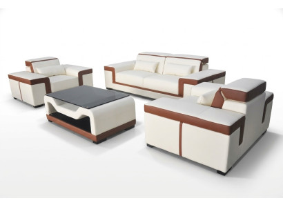 3+2+1 Bank Bank Bekleding Lederen Stof Banken Banken + Tafel Complete Set Nieuw