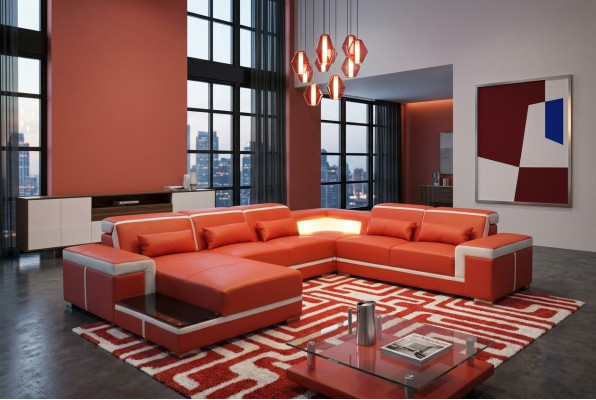 Comfortabele XXL leren bank met innovatieve ergonomie en LED-verlichting.