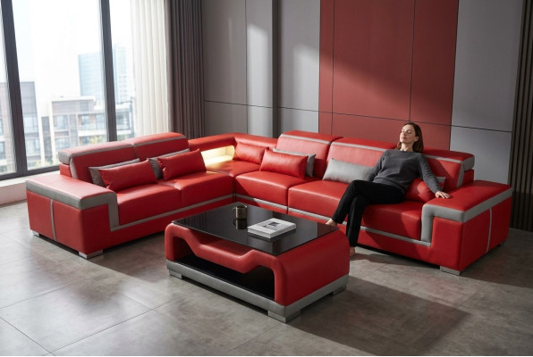 Leder bank Banken Bankhoekbank + Tafel Bankstellen L-vormige woonkamer
