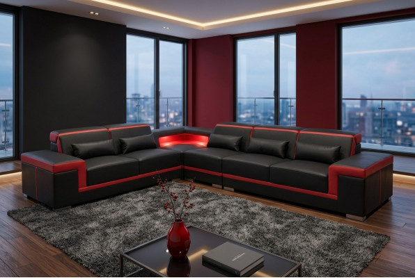 XXL Bank Hoek Leren Bank Woonlandschap Set Design Moderne Bank L-Vorm G8020B  XXL Bank Hoek Leren Bank Woonlandschap Set Design Moderne Bank L-Vorm G8020B