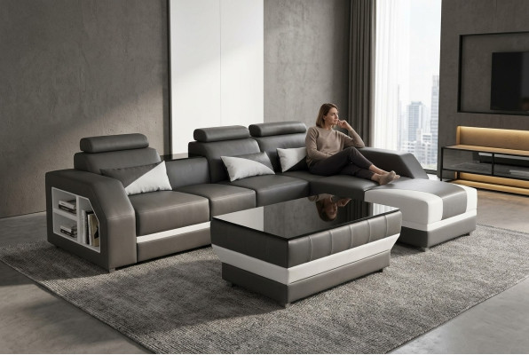 Leren hoekbank bank gestoffeerde bank banken bankstellen luxe bankstel + tafel