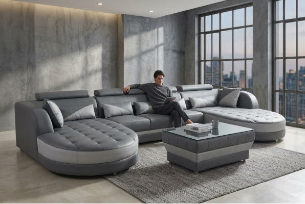 Leren bank Moderne bank Beklede bank Ontwerpwoningschap + Tafel