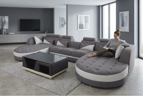 Eckbank bekleding bankstel zitplaats set moderne U-vorm woonlandschap hoekleer