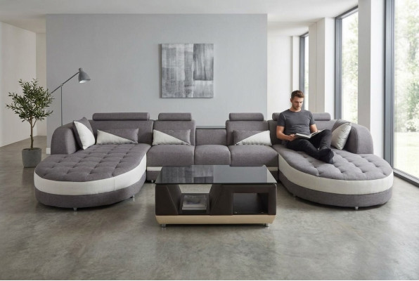 Leren bank Moderne bank Beklede zithoek + Tafel Bankstellen Ziteenheid Hoek Design