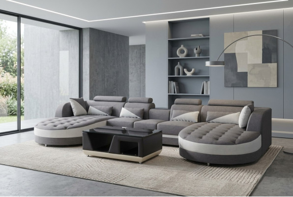 Leren bank Moderne bank Beklede zithoek + Tafel Bankstellen Ziteenheid Hoek Design