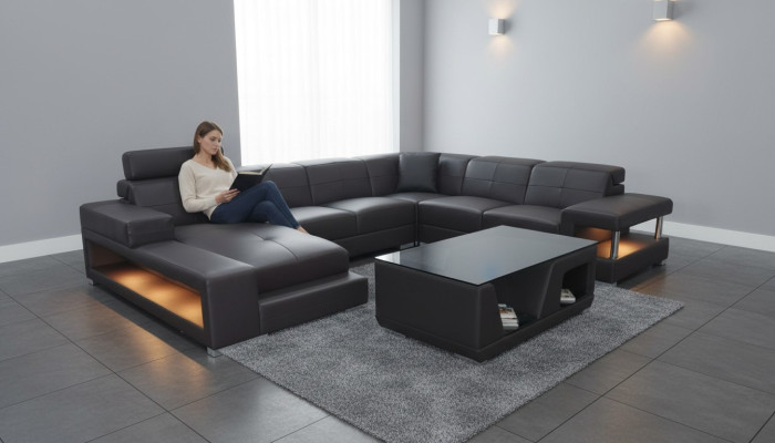 Sofa set zitbank set hoekbank salontafel leren banken nieuw G8017