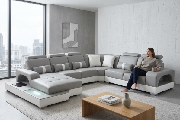 Leren hoekbank hoekwoonlandschap set design moderne bank