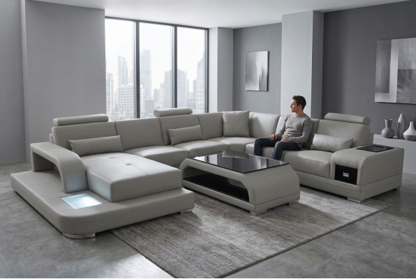 Leren bank woonlandschap set Design Modern hoekbank bank U-vorm G8013 + tafel
