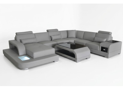 Leren bank woonlandschap set Design Modern hoekbank bank U-vorm G8013 + tafel