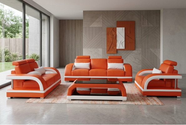 Bankbank Lederbekleding Zitbank Groep 3+2+1 Tafel Set Design Banken
