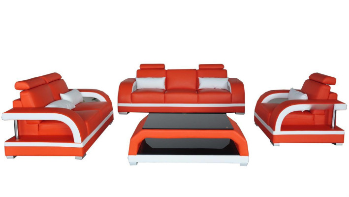 Bankbank Lederbekleding Zitbank Groep 3+2+1 Tafel Set Design Banken