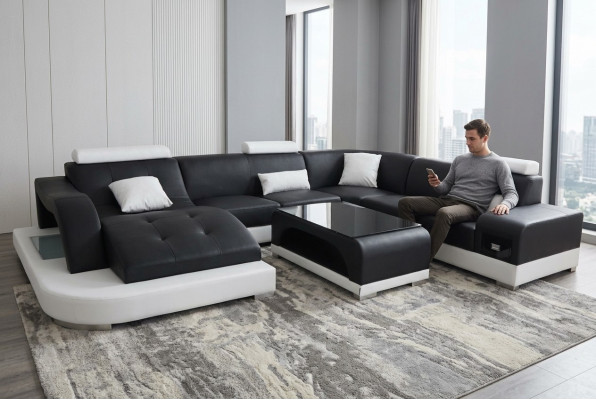 Lederen bank Moderne zitbank Bekleding Ontwerp Hoekwoonlandschap + Tafel Banken