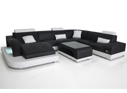Lederen bank Moderne zitbank Bekleding Ontwerp Hoekwoonlandschap + Tafel Banken