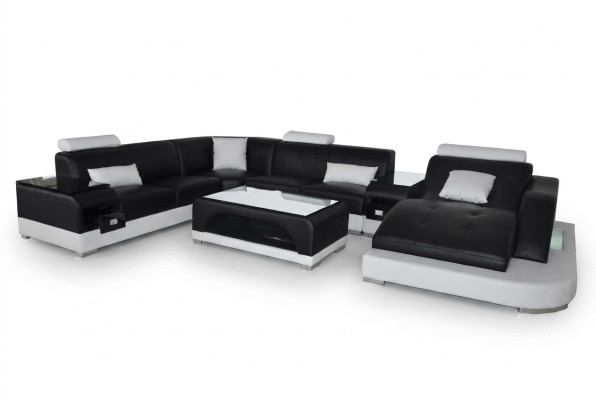 Leren bank Moderne zitbank Ontwerp Bekleding Hoekbank Woonlandschap + Tafel
