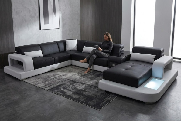Leren hoekbank Hoekwoonlandschapstel Design Moderne Banken U-vorm G8006
