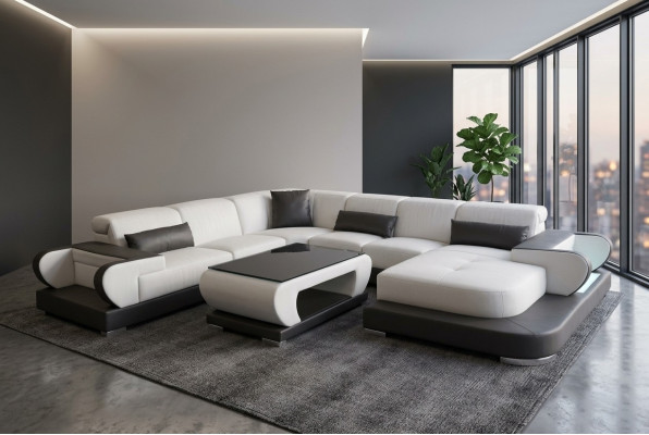 Woonbank van leer bank landschaps stoffering set hoekbanken zitmeubilair nieuw.