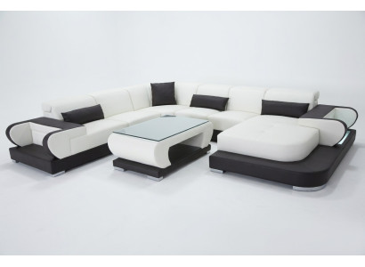 Bank Leren Hoekbank Woonlandschap Set Ontwerp Modern Sofa U-Vorm G8002 + Tafel