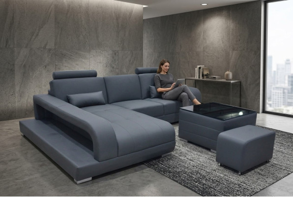 XXL Bank Hoekbank Leder Woonkamer Set Modern Design Sofa L-Vorm F3017C  XXL Bank Hoekbank Leder Woonkamer Set Modern Design Bank L-vorm F3017C