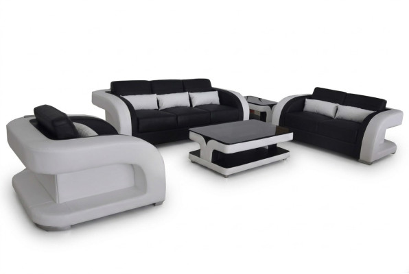 XXL Bank Leren Woonlandschap Set Ontwerp Moderne Bankstellen 3+2+1 Nieuw.