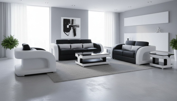 XXL Lederen Bankstel Set Modern Design Loungeset 3+2+1 F3002C+Tafel