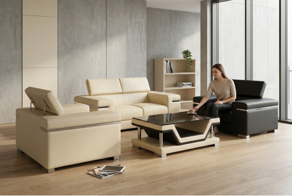 Lederen moderne XXL bank woonlandschap leren bank bankstel 2+1+1 + tafel Nieuw